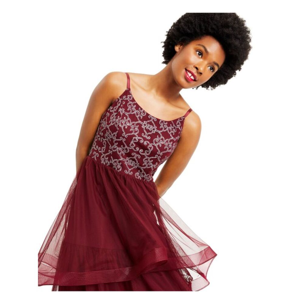 SPEECHLESS Womens Full-Length Dress Burgundy Spaghetti Strap Evening Juniors 3 - Picture 3 of 4